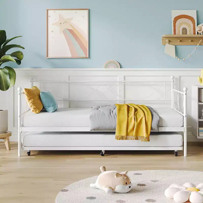 Set Divano Letto con Letto Estraibile - Divano Letto Singolo con Struttura in Metallo e Supporto a Doghe in Acciaio - Divano Letto Multifunzionale per Camera da Letto, Camera degli Ospiti