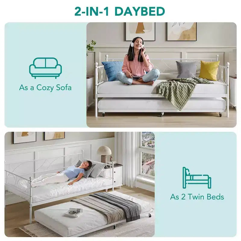 Set Divano Letto con Letto Estraibile - Divano Letto Singolo con Struttura in Metallo e Supporto a Doghe in Acciaio - Divano Letto Multifunzionale per Camera da Letto, Camera degli Ospiti