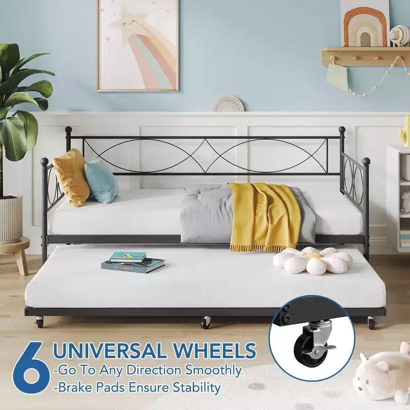 Set Divano Letto con Letto Estraibile - Divano Letto Singolo con Struttura in Metallo e Supporto a Doghe in Acciaio - Divano Letto Multifunzionale per Camera da Letto, Camera degli Ospiti