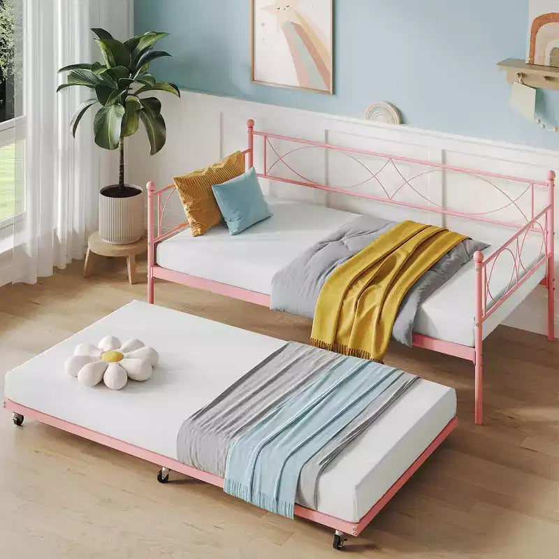 Set Divano Letto con Letto Estraibile - Divano Letto Singolo con Struttura in Metallo e Supporto a Doghe in Acciaio - Divano Letto Multifunzionale per Camera da Letto, Camera degli Ospiti