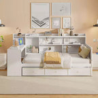Letto a giorno matrimoniale/full size con 3 cassetti, porte USB e scrivania - ModernLuxe