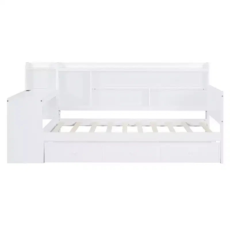Letto a giorno matrimoniale/full size con 3 cassetti, porte USB e scrivania - ModernLuxe