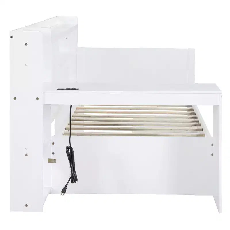 Letto a giorno matrimoniale/full size con 3 cassetti, porte USB e scrivania - ModernLuxe