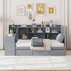 Letto a giorno matrimoniale/full size con 3 cassetti, porte USB e scrivania - ModernLuxe
