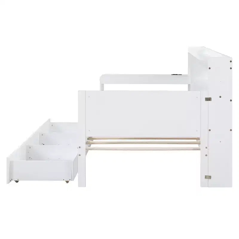 Letto a giorno matrimoniale/full size con 3 cassetti, porte USB e scrivania - ModernLuxe