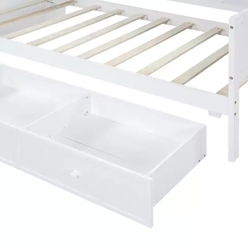Letto a giorno matrimoniale/full size con 3 cassetti, porte USB e scrivania - ModernLuxe