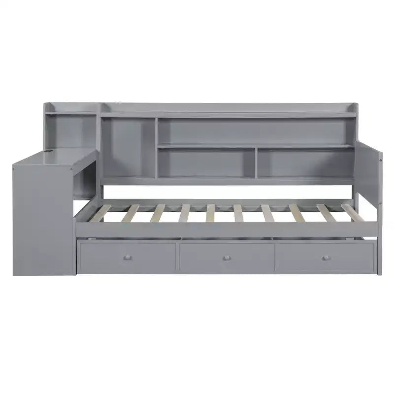 Letto a giorno matrimoniale/full size con 3 cassetti, porte USB e scrivania - ModernLuxe
