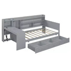 Letto a giorno matrimoniale/full size con 3 cassetti, porte USB e scrivania - ModernLuxe