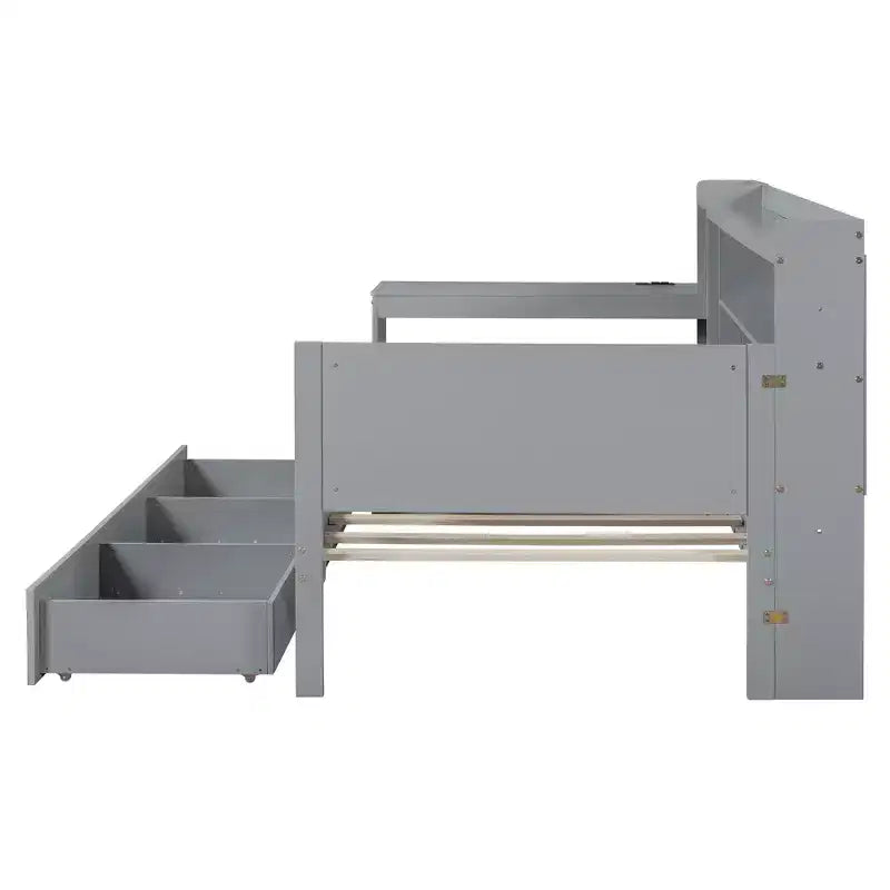 Letto a giorno matrimoniale/full size con 3 cassetti, porte USB e scrivania - ModernLuxe