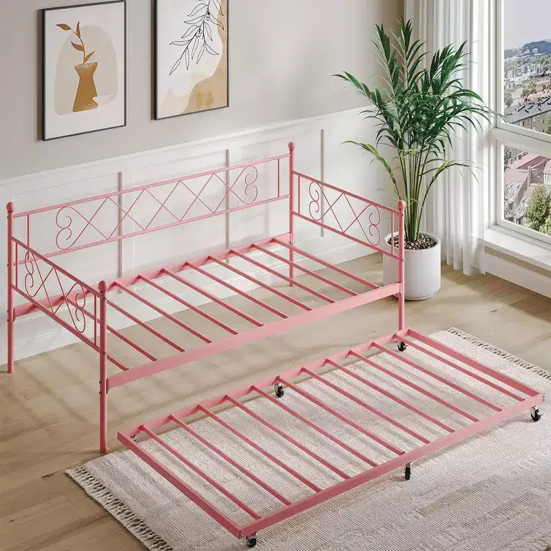Struttura Divano Letto Singolo, Base Materasso con Robuste Doghe in Metallo, Piattaforma Letto con Testiera per Camera da Letto, Soggiorno e Camera degli Ospiti