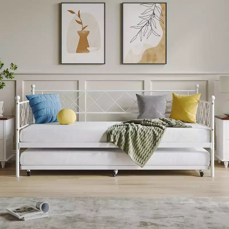Struttura Divano Letto Singolo, Base Materasso con Robuste Doghe in Metallo, Piattaforma Letto con Testiera per Camera da Letto, Soggiorno e Camera degli Ospiti