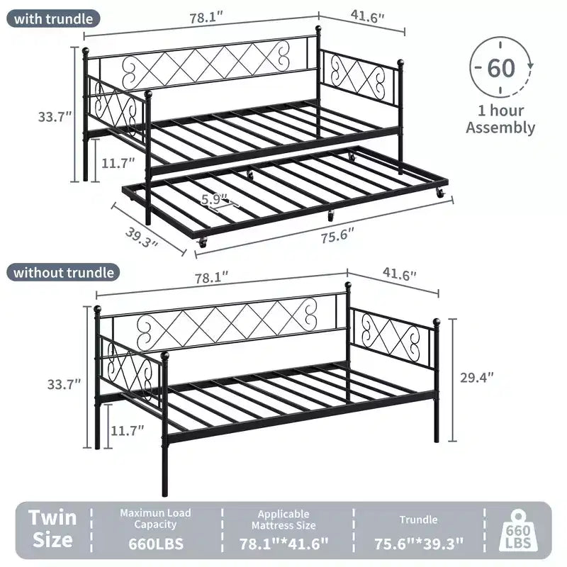 Struttura Divano Letto Singolo, Base Materasso con Robuste Doghe in Metallo, Piattaforma Letto con Testiera per Camera da Letto, Soggiorno e Camera degli Ospiti