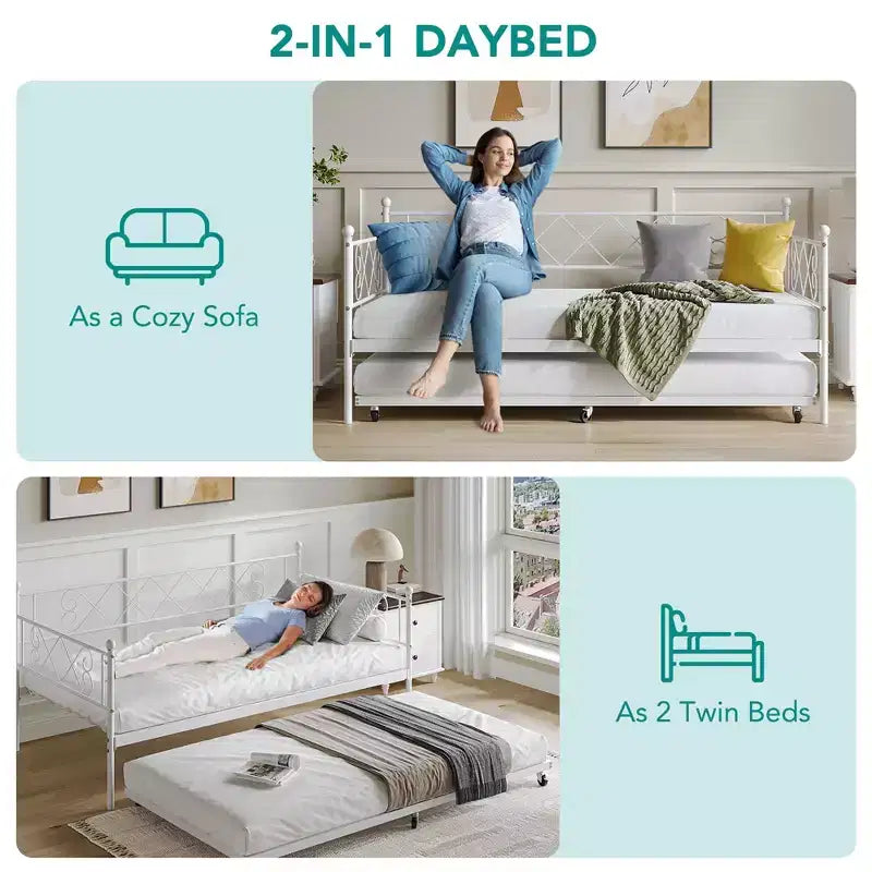 Struttura Divano Letto Singolo, Base Materasso con Robuste Doghe in Metallo, Piattaforma Letto con Testiera per Camera da Letto, Soggiorno e Camera degli Ospiti
