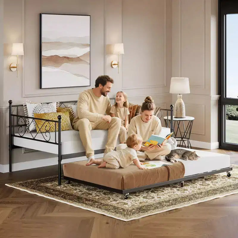 Struttura Divano Letto Singolo, Base Materasso con Robuste Doghe in Metallo, Piattaforma Letto con Testiera per Camera da Letto, Soggiorno e Camera degli Ospiti