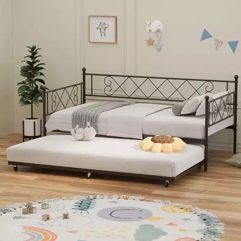 Struttura Divano Letto Singolo, Base Materasso con Robuste Doghe in Metallo, Piattaforma Letto con Testiera per Camera da Letto, Soggiorno e Camera degli Ospiti