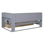 Divano Letto con Libreria a L e 2 Cassetti, Letto di Giorno in Legno con Ripiani Contenitore e Porte di Ricarica USB