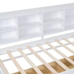 Divano Letto con Libreria a L e 2 Cassetti, Letto di Giorno in Legno con Ripiani Contenitore e Porte di Ricarica USB