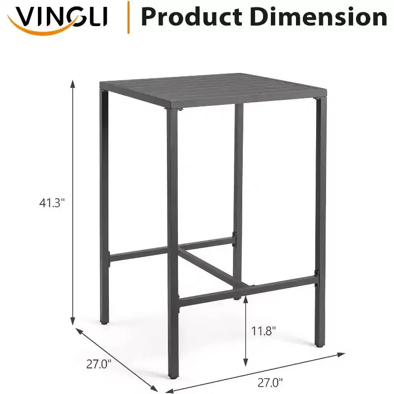 VINGLI Tavolo da bar da esterno in alluminio da 27 pollici, tavolo da pub leggero antiruggine per patio e balcone per uso interno ed esterno (grigio)