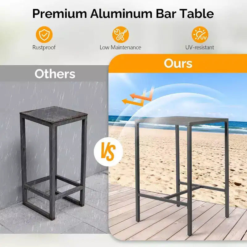 VINGLI Tavolo da bar da esterno in alluminio da 27 pollici, tavolo da pub leggero antiruggine per patio e balcone per uso interno ed esterno (grigio)