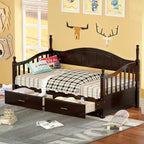 Divano Letto in Legno con Letto Estraibile e 2 Cassetti Contenitori, Divano Letto Estensibile da Singolo a Matrimoniale, Elegante Struttura Letto a Divano per Soggiorno Camera da Letto