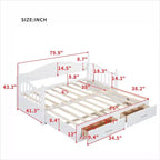 Divano Letto in Legno con Letto Estraibile e 2 Cassetti Contenitori, Divano Letto Estensibile da Singolo a Matrimoniale, Elegante Struttura Letto a Divano per Soggiorno Camera da Letto