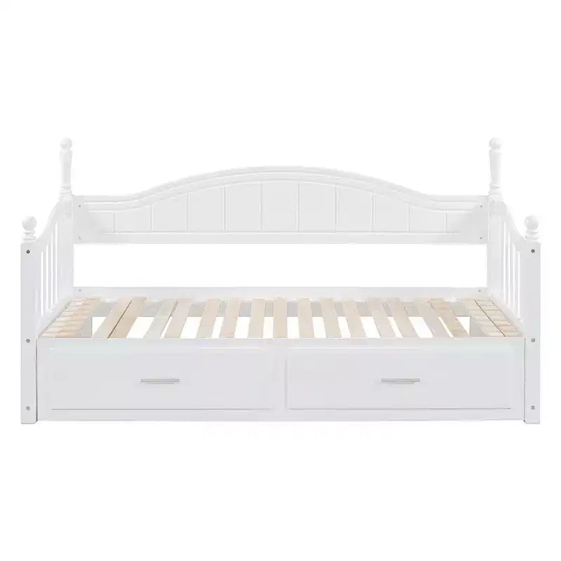 Divano Letto in Legno con Letto Estraibile e 2 Cassetti Contenitori, Divano Letto Estensibile da Singolo a Matrimoniale, Elegante Struttura Letto a Divano per Soggiorno Camera da Letto