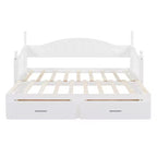 Divano Letto in Legno con Letto Estraibile e 2 Cassetti Contenitori, Divano Letto Estensibile da Singolo a Matrimoniale, Elegante Struttura Letto a Divano per Soggiorno Camera da Letto