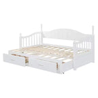 Divano Letto in Legno con Letto Estraibile e 2 Cassetti Contenitori, Divano Letto Estensibile da Singolo a Matrimoniale, Elegante Struttura Letto a Divano per Soggiorno Camera da Letto