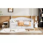 Divano Letto in Legno con Letto Estraibile e 2 Cassetti Contenitori, Divano Letto Estensibile da Singolo a Matrimoniale, Elegante Struttura Letto a Divano per Soggiorno Camera da Letto