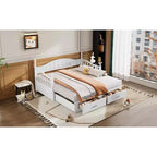 Divano Letto in Legno con Letto Estraibile e 2 Cassetti Contenitori, Divano Letto Estensibile da Singolo a Matrimoniale, Elegante Struttura Letto a Divano per Soggiorno Camera da Letto