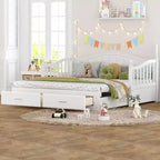 Divano Letto in Legno con Letto Estraibile e 2 Cassetti Contenitori, Divano Letto Estensibile da Singolo a Matrimoniale, Elegante Struttura Letto a Divano per Soggiorno Camera da Letto
