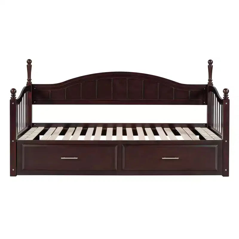 Divano Letto in Legno con Letto Estraibile e 2 Cassetti Contenitori, Divano Letto Estensibile da Singolo a Matrimoniale, Elegante Struttura Letto a Divano per Soggiorno Camera da Letto