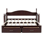 Divano Letto in Legno con Letto Estraibile e 2 Cassetti Contenitori, Divano Letto Estensibile da Singolo a Matrimoniale, Elegante Struttura Letto a Divano per Soggiorno Camera da Letto