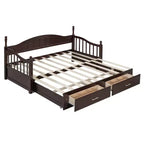 Divano Letto in Legno con Letto Estraibile e 2 Cassetti Contenitori, Divano Letto Estensibile da Singolo a Matrimoniale, Elegante Struttura Letto a Divano per Soggiorno Camera da Letto
