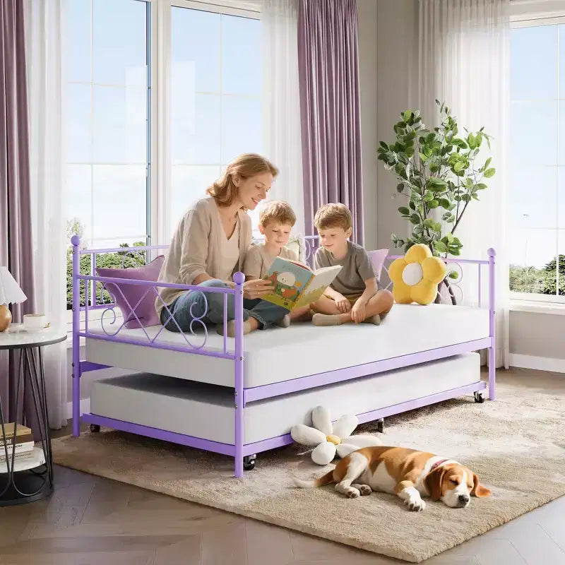 Sedie Pieghevoli Confezione da 2 - Base Materasso a Doghe in Metallo Resistente, Nessuna Molla Richiesta, Facile Montaggio, Elegante Testiera, Letto a Giorno Singolo con Letto Estraibile.