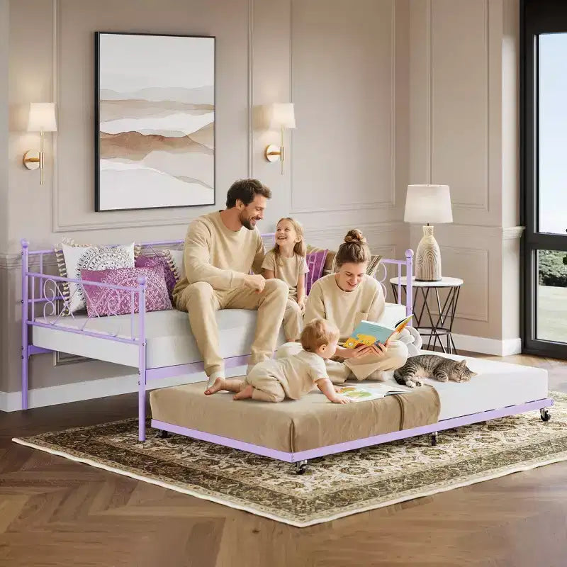 Sedie Pieghevoli Confezione da 2 - Base Materasso a Doghe in Metallo Resistente, Nessuna Molla Richiesta, Facile Montaggio, Elegante Testiera, Letto a Giorno Singolo con Letto Estraibile.