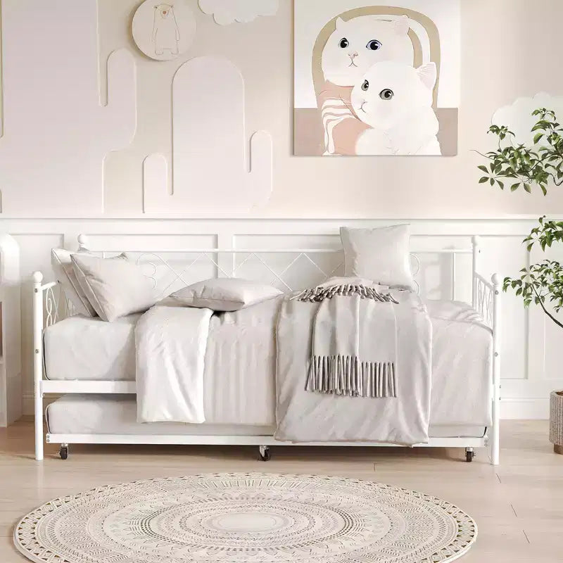 Sedie Pieghevoli Confezione da 2 - Base Materasso a Doghe in Metallo Resistente, Nessuna Molla Richiesta, Facile Montaggio, Elegante Testiera, Letto a Giorno Singolo con Letto Estraibile.