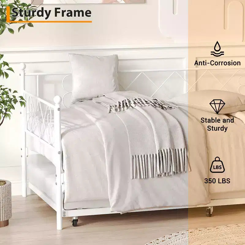 Sedie Pieghevoli Confezione da 2 - Base Materasso a Doghe in Metallo Resistente, Nessuna Molla Richiesta, Facile Montaggio, Elegante Testiera, Letto a Giorno Singolo con Letto Estraibile.