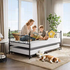 Sedie Pieghevoli Confezione da 2 - Base Materasso a Doghe in Metallo Resistente, Nessuna Molla Richiesta, Facile Montaggio, Elegante Testiera, Letto a Giorno Singolo con Letto Estraibile.