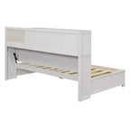 Divano letto con 3 cassetti contenitore, prese e porte USB, struttura in legno con pannello superiore imbottito per camera da letto e camera degli ospiti, bianco