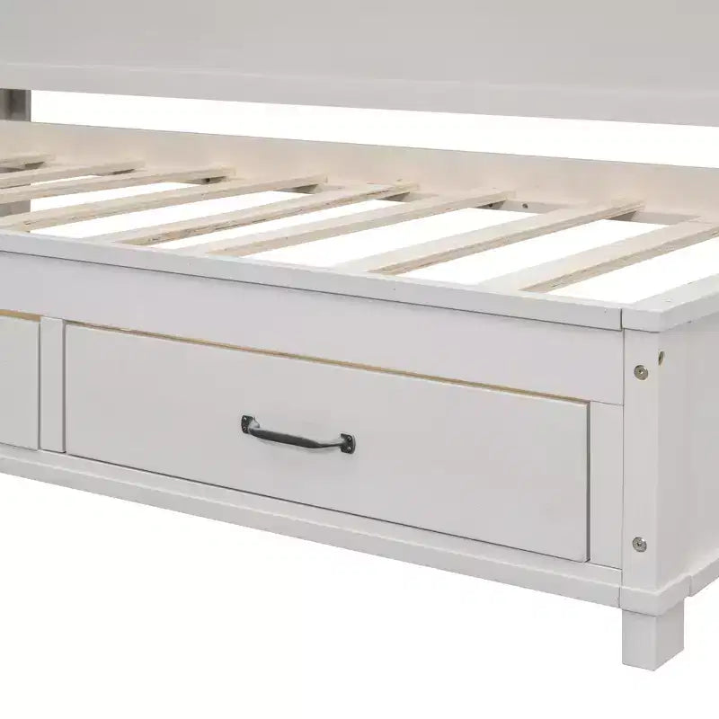 Divano letto con 3 cassetti contenitore, prese e porte USB, struttura in legno con pannello superiore imbottito per camera da letto e camera degli ospiti, bianco