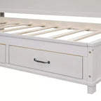 Divano letto con 3 cassetti contenitore, prese e porte USB, struttura in legno con pannello superiore imbottito per camera da letto e camera degli ospiti, bianco