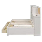 Divano letto con 3 cassetti contenitore, prese e porte USB, struttura in legno con pannello superiore imbottito per camera da letto e camera degli ospiti, bianco