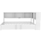 Divano letto matrimoniale con rotelle ed libreria, divano letto a L con porte USB, letto ad angolo matrimoniale in legno con testiera portaoggetti