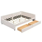 Divano letto imbottito con cassetti portaoggetti, telaio letto a divano angolare a L con ricarica USB per adolescenti e adulti, beige