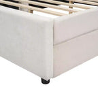 Divano letto imbottito con cassetti portaoggetti, telaio letto a divano angolare a L con ricarica USB per adolescenti e adulti, beige