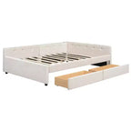Divano letto imbottito con cassetti portaoggetti, telaio letto a divano angolare a L con ricarica USB per adolescenti e adulti, beige