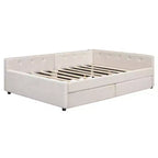 Divano letto imbottito con cassetti portaoggetti, telaio letto a divano angolare a L con ricarica USB per adolescenti e adulti, beige