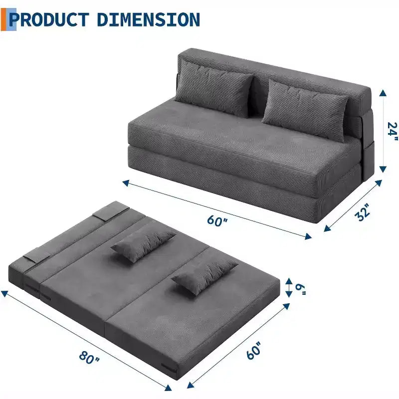 Divano letto e poltrona letto pieghevoli 4 in 1, convertibili per soggiorno, camera da letto, camera degli ospiti, grigio scuro