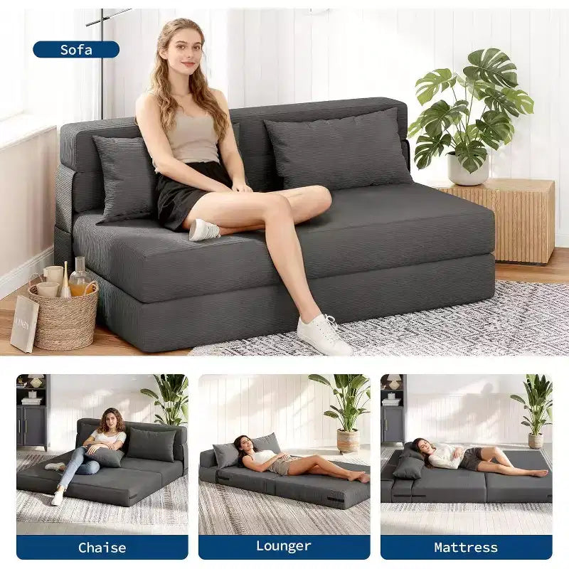 Divano letto e poltrona letto pieghevoli 4 in 1, convertibili per soggiorno, camera da letto, camera degli ospiti, grigio scuro